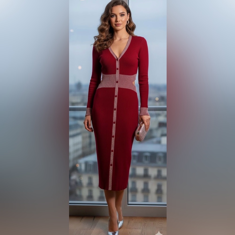 Elegant Red Knit Dress